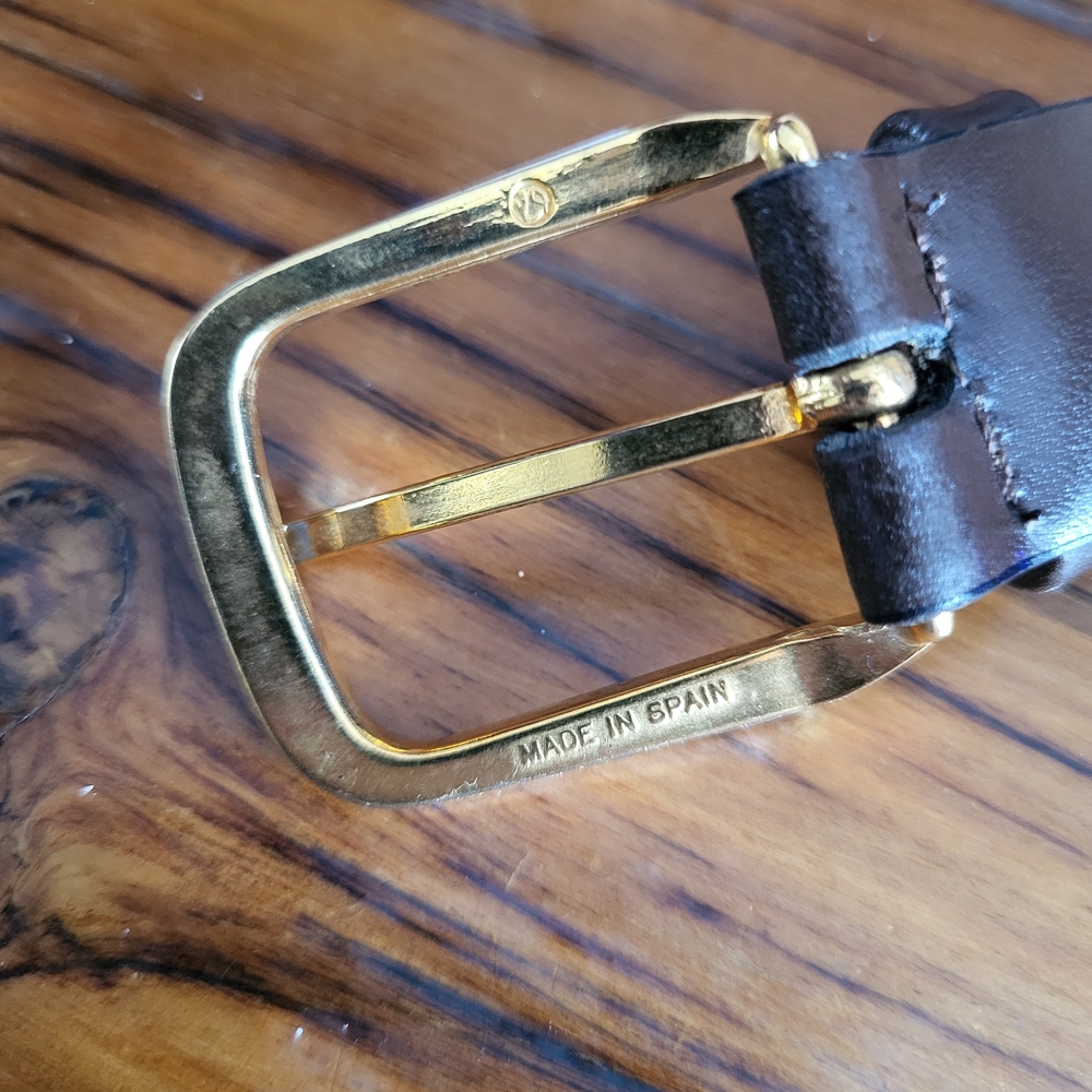 Chriatian Dior Men's Brown Leather Belt with Gold Tone Buckle - Picture 4 of 6